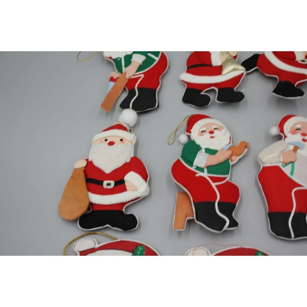 Vintage Santas MCM Christmas Decor Lot Of 12 Santa Claus Plush Ornaments CUTE